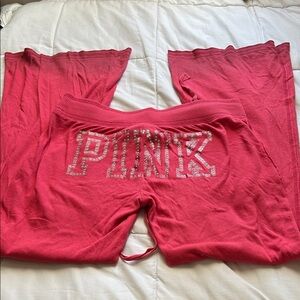 Vintage PINK Victoria's Secret Hot Pink Rhinestone Logo Lounge Pants